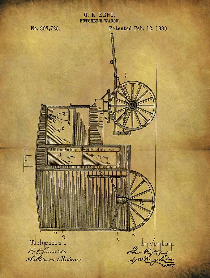 Knife Still Life Drawing - 1889 Butchers Wagon Patent by Dan Sproul