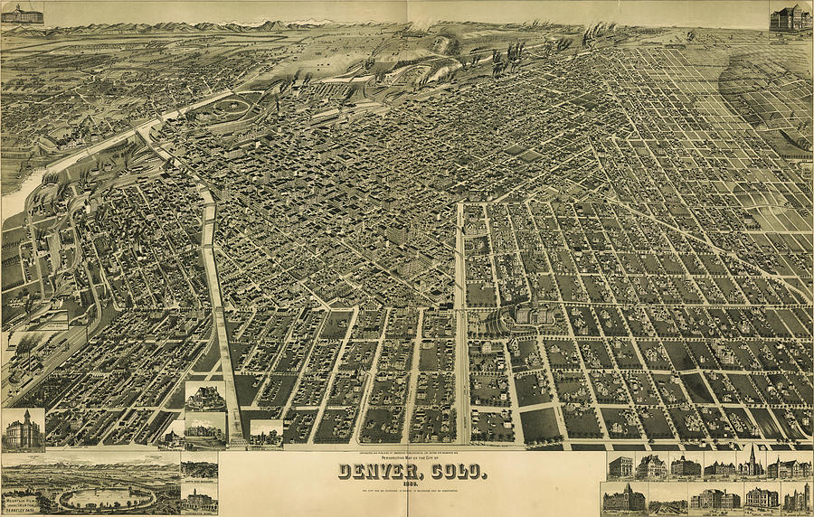 Denver Drawing - 1889 Denver Colorado Map by Dan Sproul