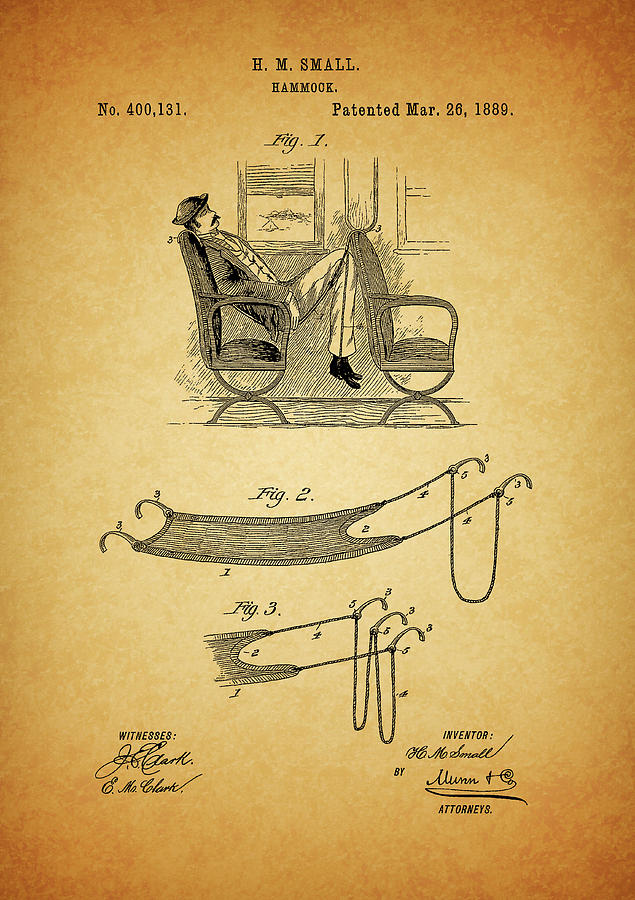 Vintage Drawing - 1889 Hammock Patent by Dan Sproul