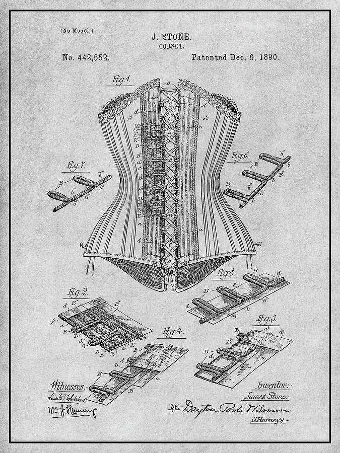 1890 Framed Victorian Corset Gray Patent Print Drawing by Greg Edwards ...