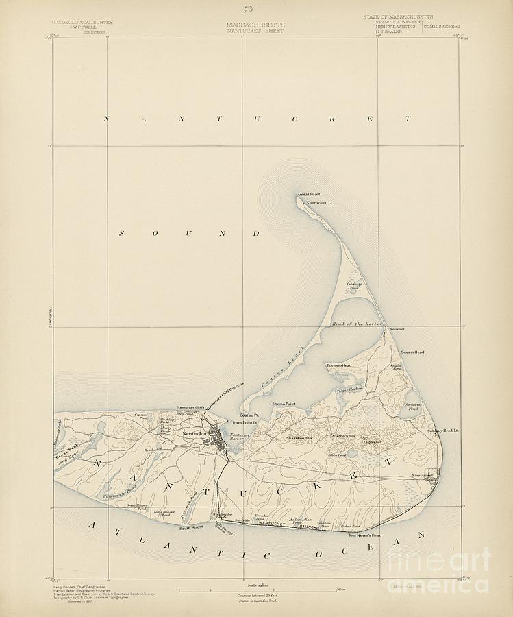 Vintage Photograph - 1890 Geological Survey of Nantucket, Massachusetts by the U.S. Geological Survey by JL Images
