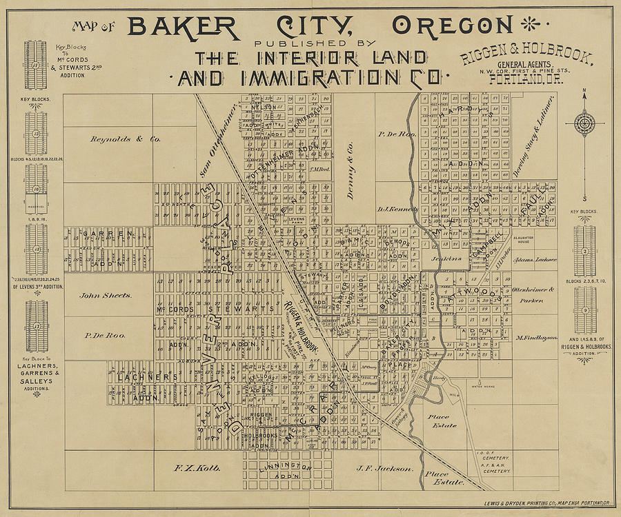 1890 Historical Map of Baker City Oregon in Sepia Photograph by Toby McGuire