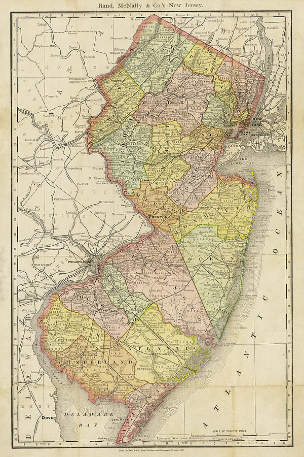 1890 Historical New Jersey Map in Color Photograph by Toby McGuire