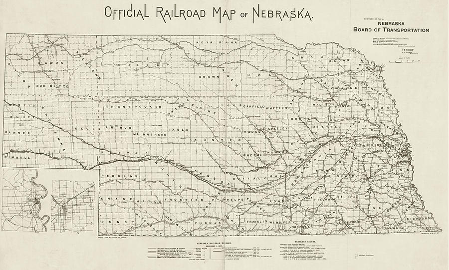 1890 Official Railroad Map of Nebraska in Sepia Photograph by Toby McGuire