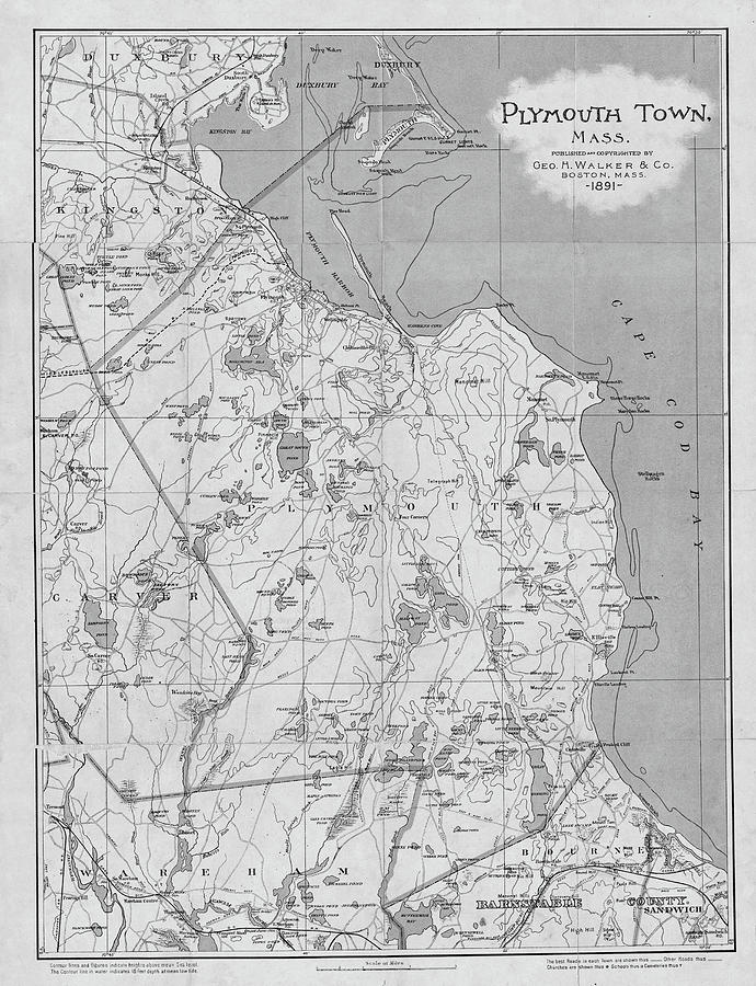 1891 Plymouth Massachusetts Historical Map in Black and White Plymouth Town Photograph by Toby McGuire