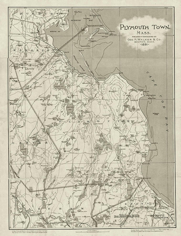 1891 Plymouth Massachusetts Historical Map in Sepia Plymouth Town Photograph by Toby McGuire