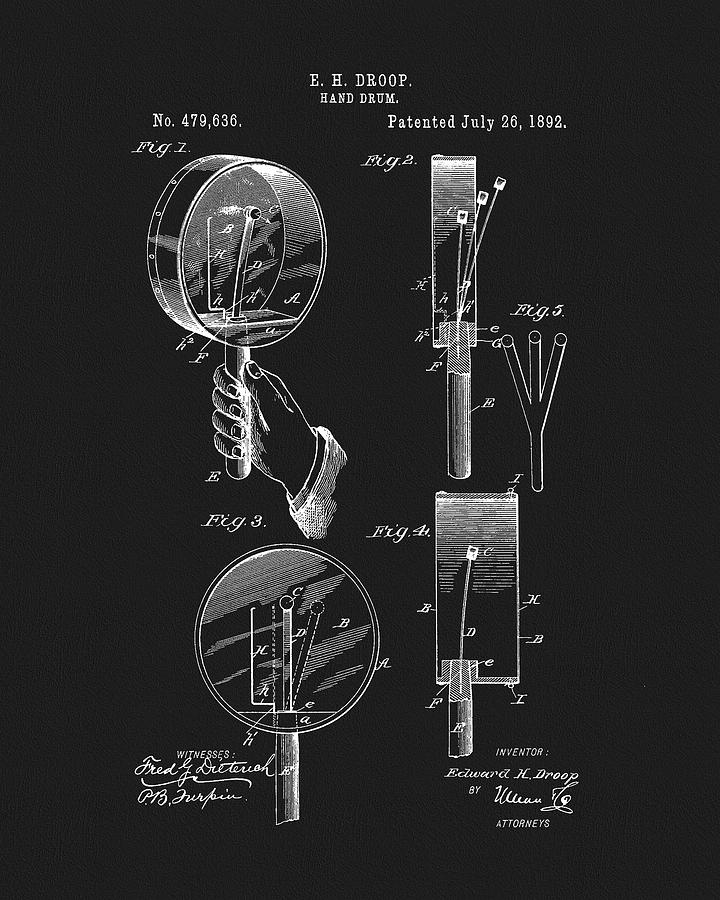 1892 Hand Drum Patent Drawing by Dan Sproul