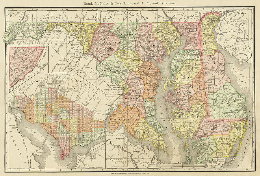 1892 Historical Map of Maryland, Delaware and Washington DC in Color Photograph by Toby McGuire