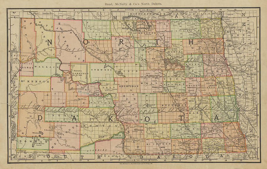 1892 Historical Map of North Dakota in Color Photograph by Toby McGuire