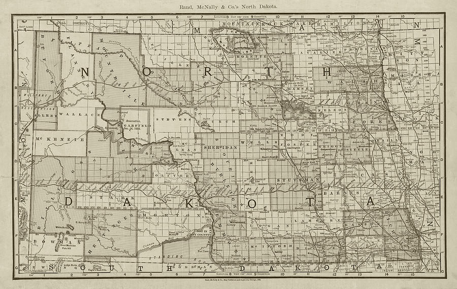 1892 Historical Map of North Dakota in Sepia Photograph by Toby McGuire