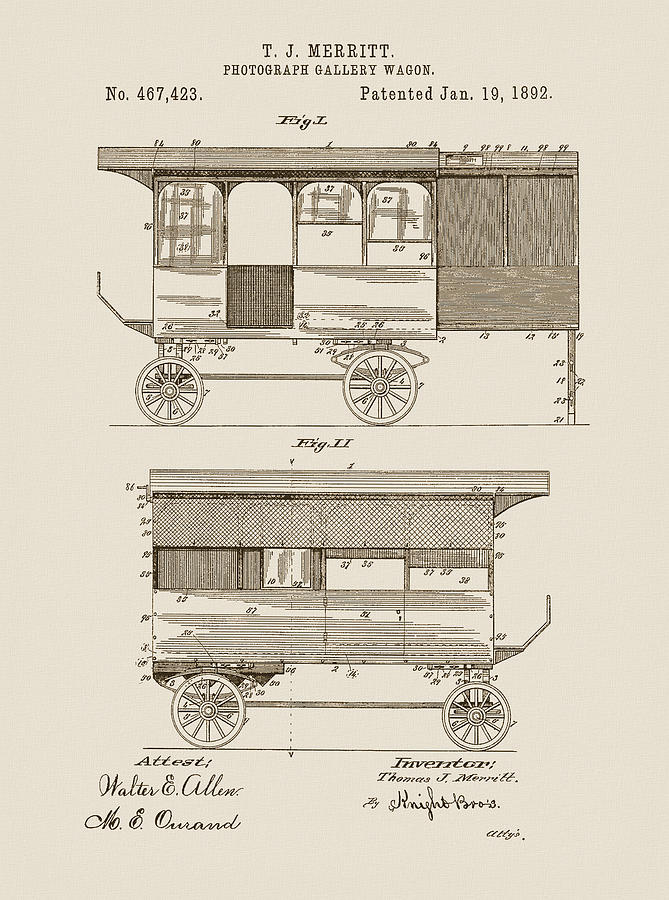 Transportation Drawing - 1892 Photography Wagon Patent by Dan Sproul