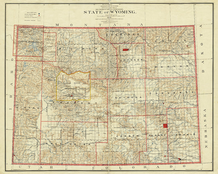1892 State of Wyoming Map in Color Photograph by Toby McGuire