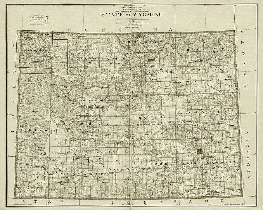 1892 State of Wyoming Map in Sepia Photograph by Toby McGuire