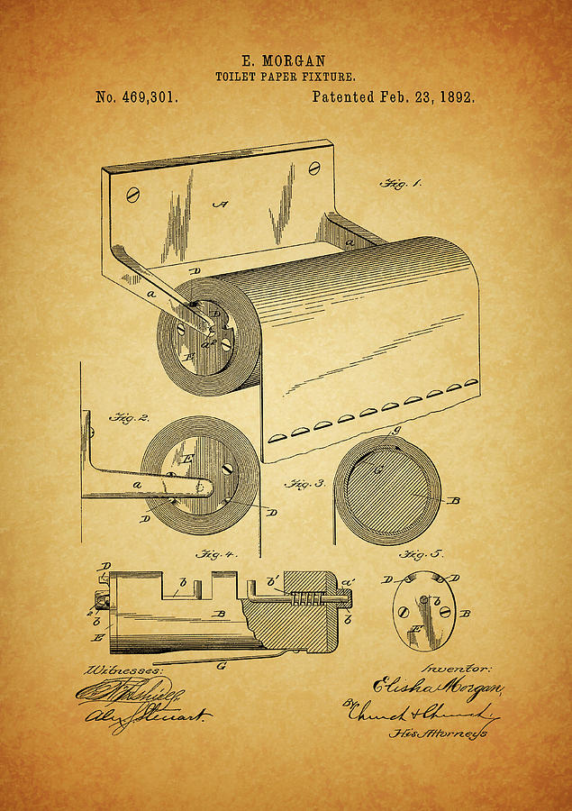 1892 Toilet Paper Roll Patent Drawing by Dan Sproul