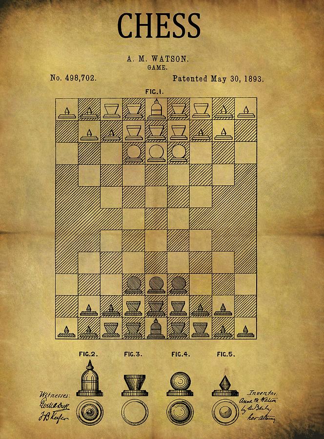 Chess Drawing - 1893 Chess Game Patent by Dan Sproul