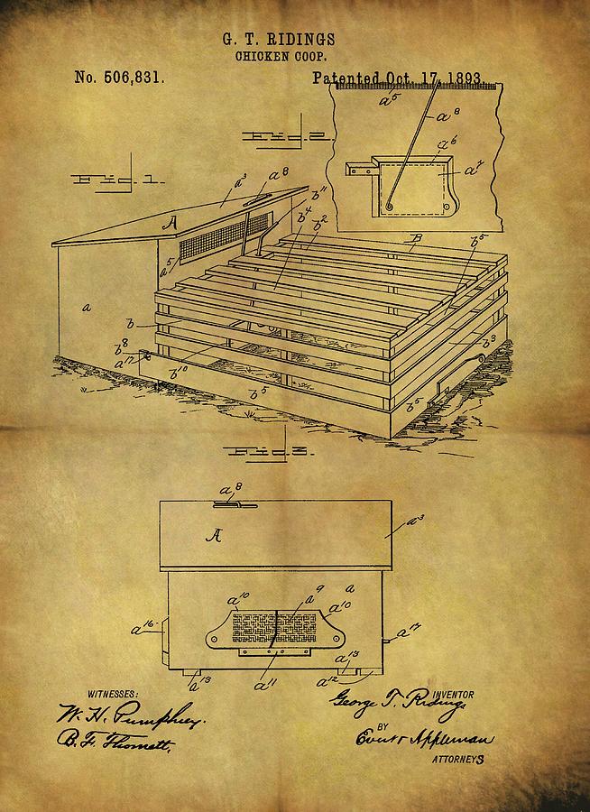 1893 Chicken Coop Patent Drawing by Dan Sproul 1893 Chicken Coop Patent Drawing by Dan Sproul