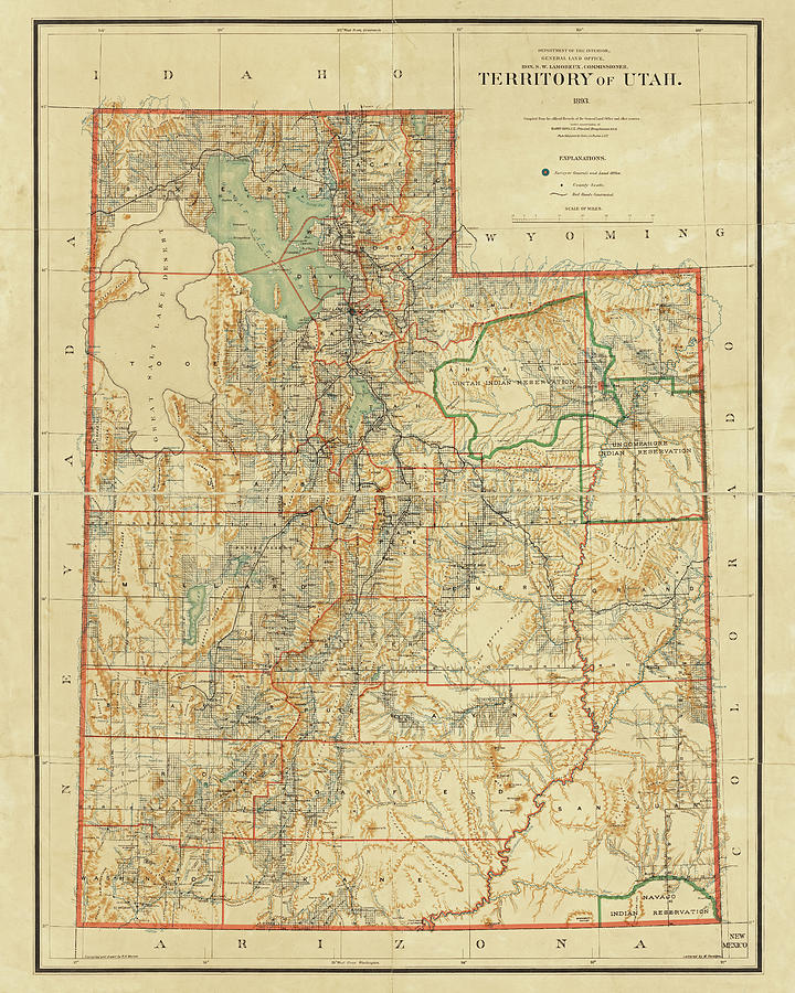 Vintage Photograph - 1893 Historic Territory of Utah Map in Color by Toby McGuire