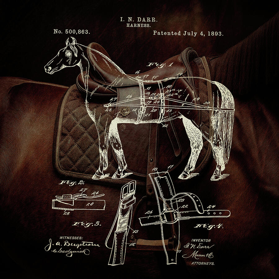 1893 Horse Harness Patent Mixed Media by Dan Sproul