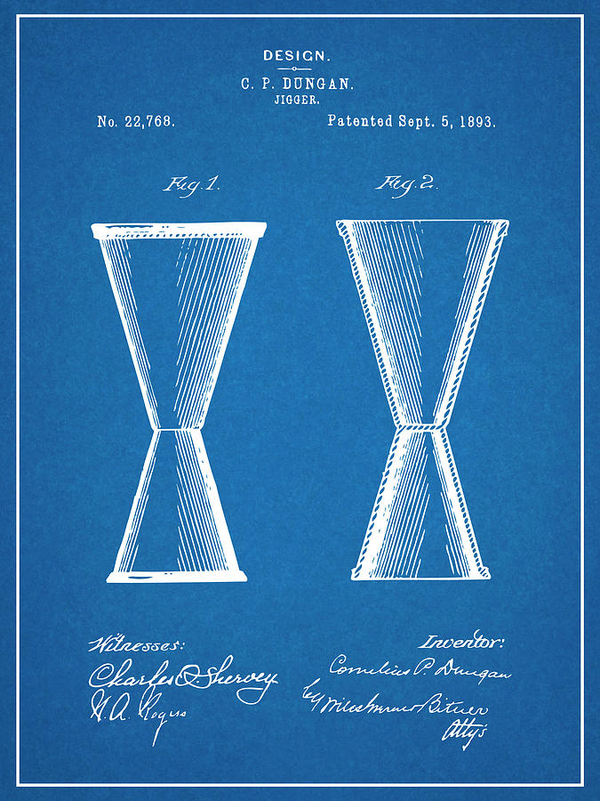 1893 Jigger Blueprint Patent Print Drawing by Greg Edwards