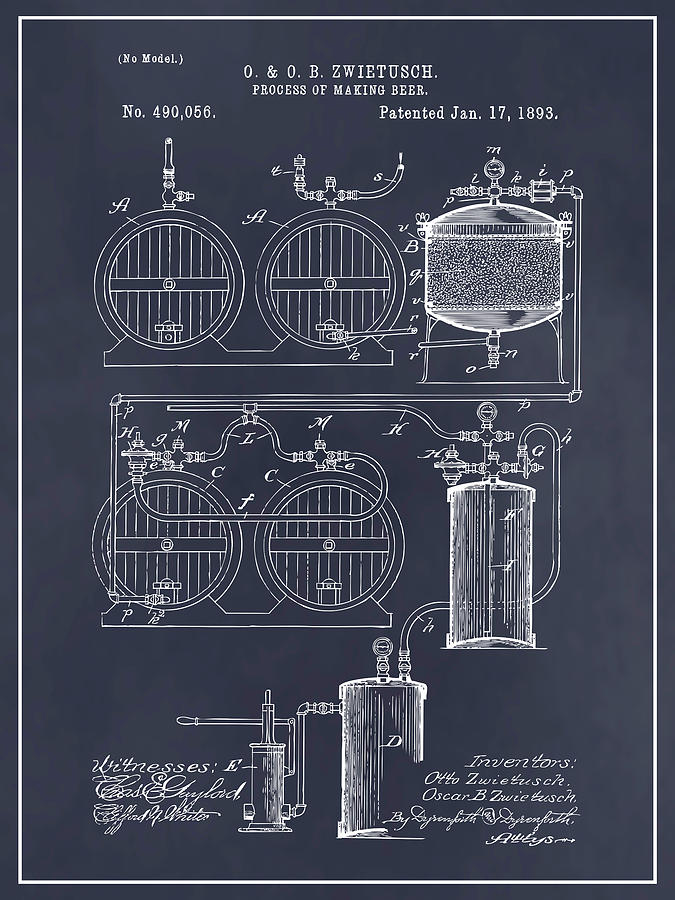1893 Process of Making Beer Blackboard Patent Print Drawing by Greg Edwards