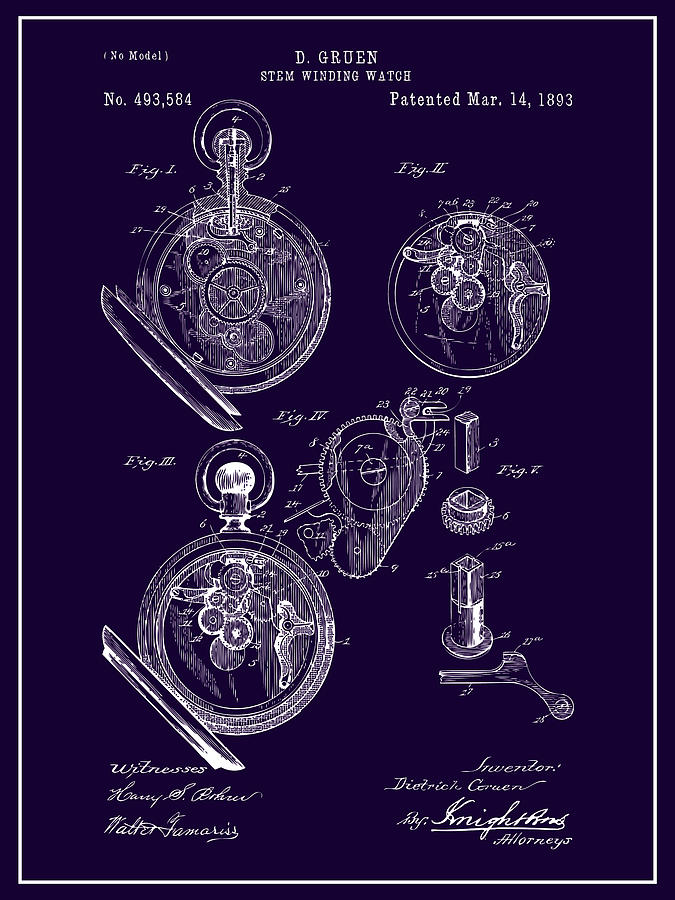 1893 Stem Winding Watch Purple Patent Print Drawing by Greg Edwards