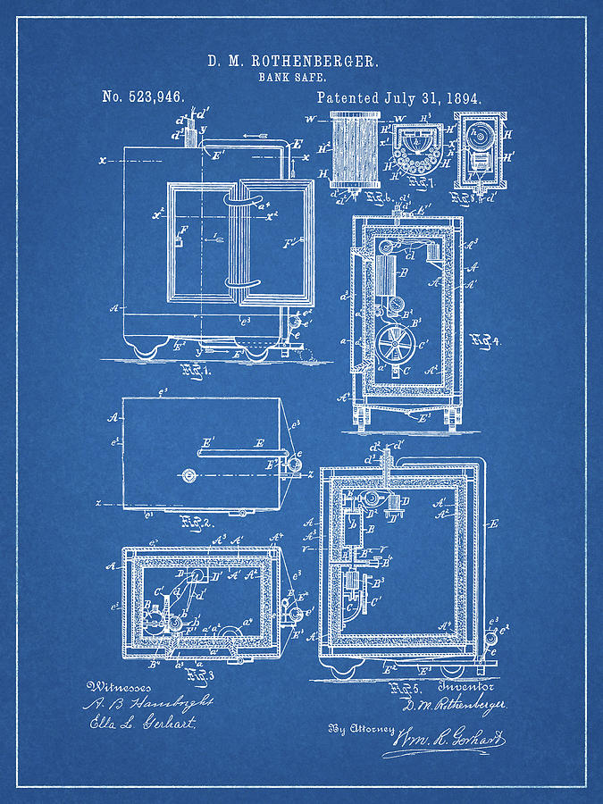 1894 Bank Safe Patent Drawing by Dan Sproul