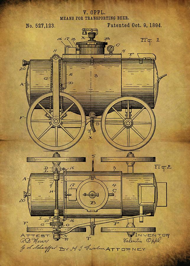 Beer Drawing - 1894 Beer Wagon Patent by Dan Sproul