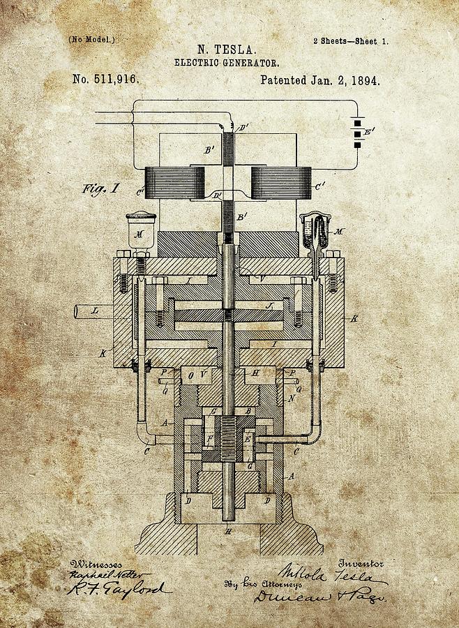 1894 Tesla Generator Drawing by Dan Sproul - Fine Art America