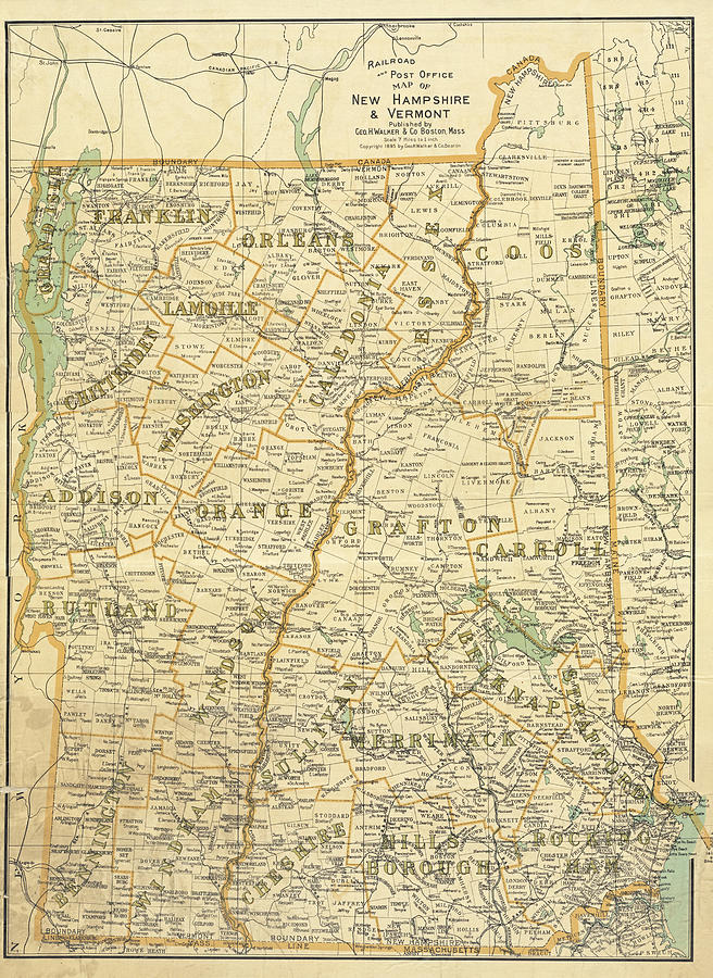 1895 Historical Map of Vermont and New Hampshire New England Photograph by Toby McGuire