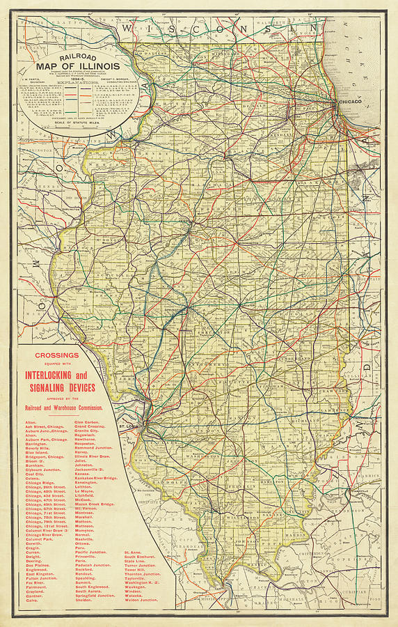 1895 Historical Railroad Map of Illinois Color Map Photograph by Toby McGuire
