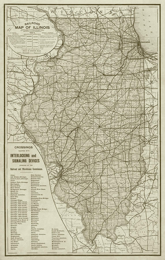 1895 Historical Railroad Map of Illinois Sepia Map Photograph by Toby McGuire