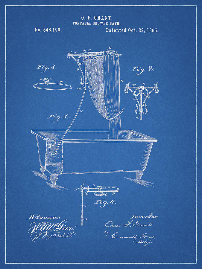 1895 Portable Shower Bath Patent Drawing by Dan Sproul