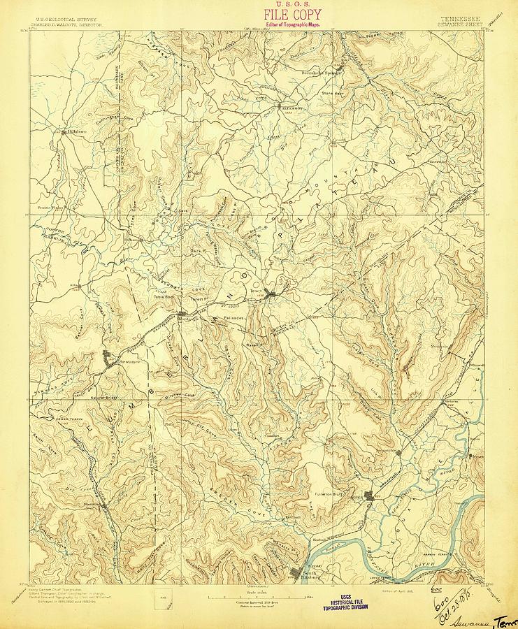 1895 Sewanee Tn Tennessee Us Geological Survey Map Surrounding Areas 