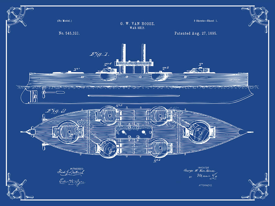 1895 War Ship Dark Blue Patent Print Drawing by Greg Edwards - Pixels