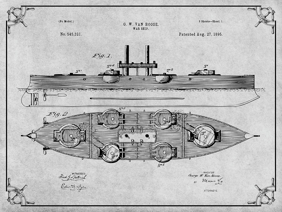 1895 War Ship Gray Patent Print Drawing by Greg Edwards - Fine Art America