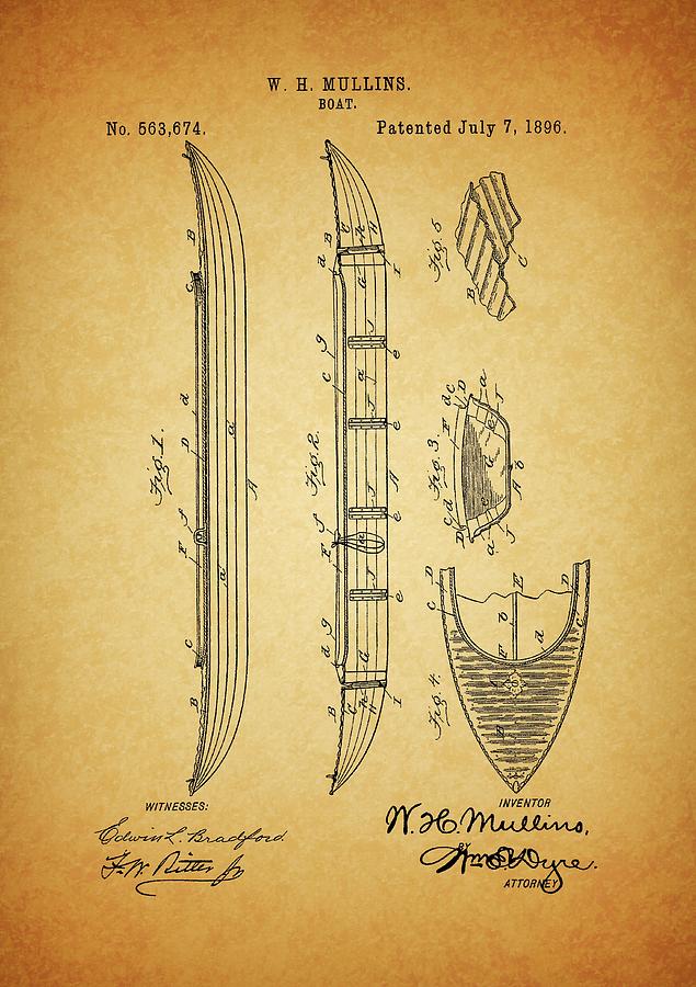 1896 Canoe Patent Drawing by Dan Sproul
