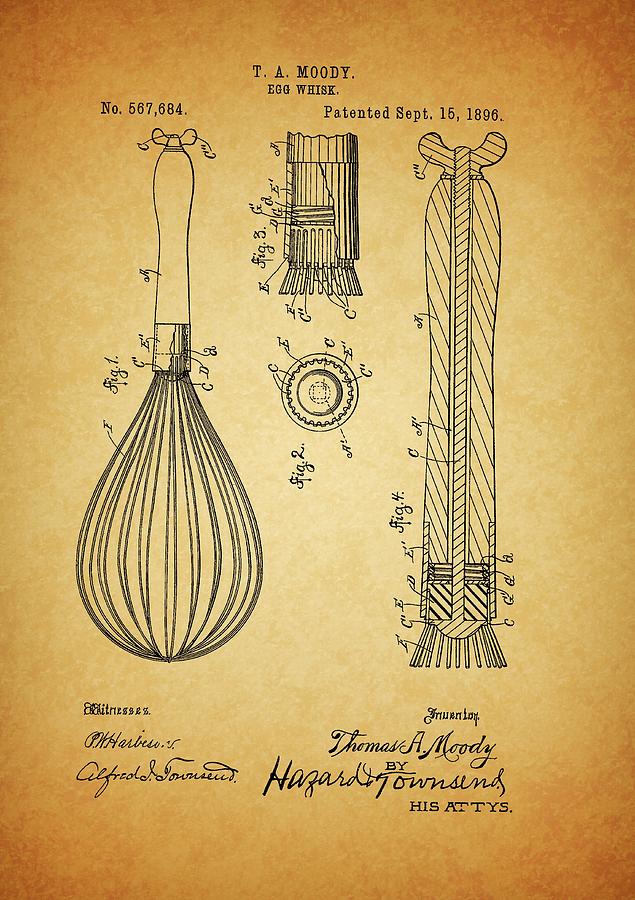 1896 Egg Whisk Patent Drawing by Dan Sproul
