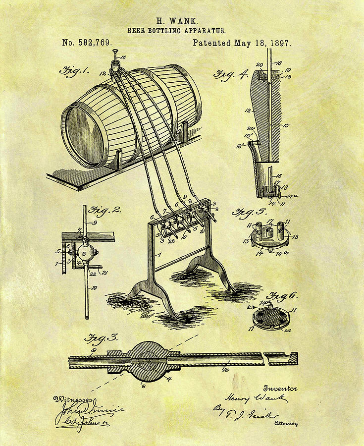 1897 Beer Bottling Patent Drawing Drawing