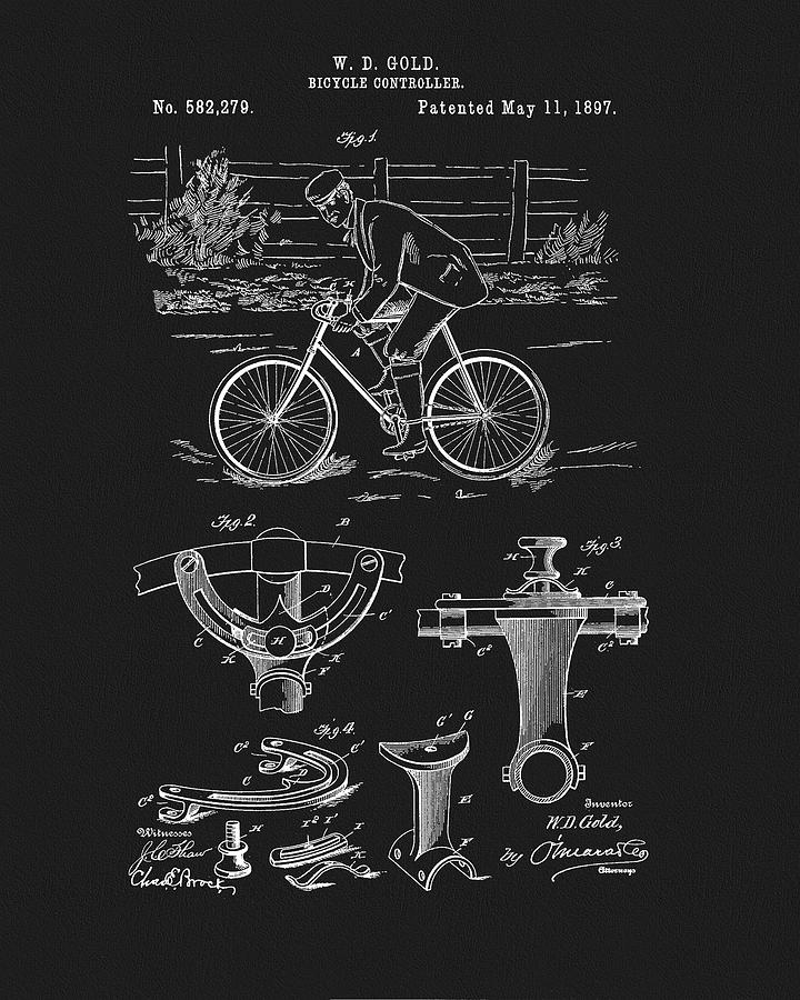 Bicycle Drawing - 1897 Bicycle Patent by Dan Sproul