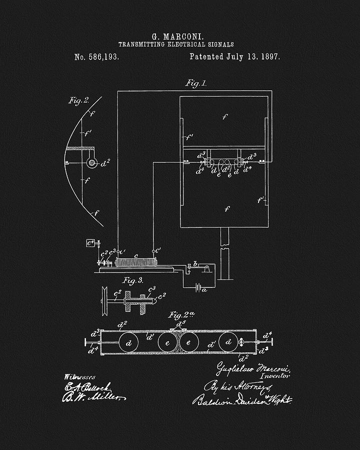 1897 Electric Transmitter Patent Drawing by Dan Sproul