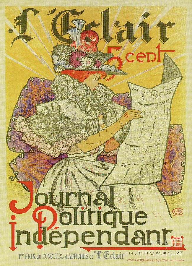Vintage Drawing - 1897 French art nouveau journal advertising by Heidi De Leeuw