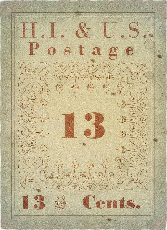 1897 Hawaii United States - Postage - 13cts. Pale Vermilion - Mail Art Post Digital Art by Fred Larucci