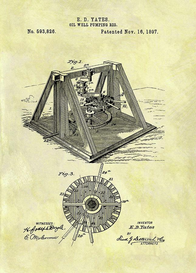 Oil Well Drawing - 1897 Oil Rig Patent by Dan Sproul