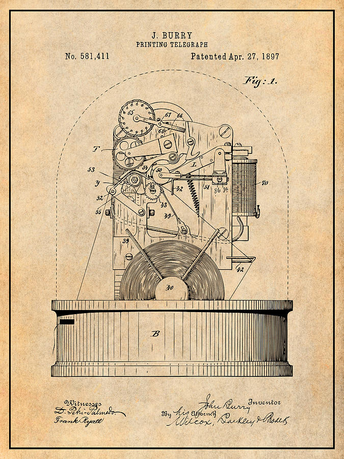 1897 Printing Telegraph Patent Print Antique Paper Drawing by Greg ...