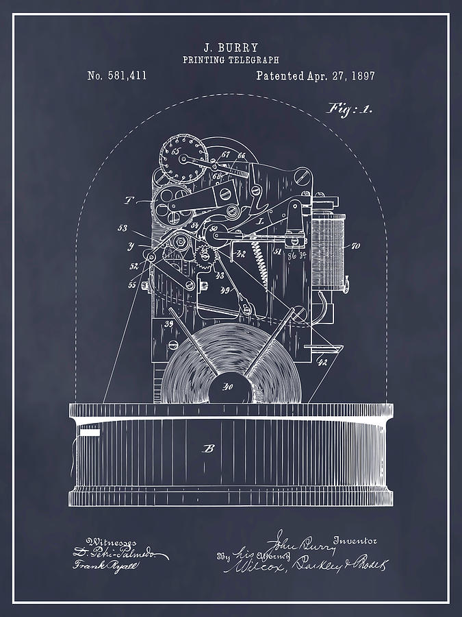 1897 Printing Telegraph Patent Print Blackboard Drawing by Greg Edwards ...