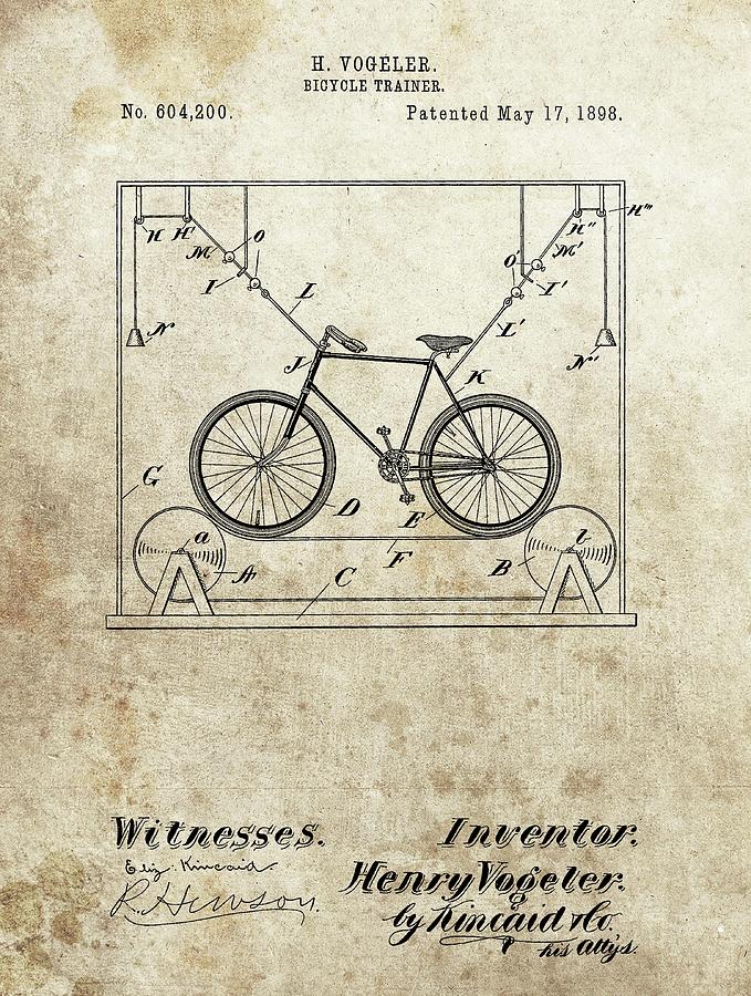 Vintage Drawing - 1898 Exercise Bicycle Patent by Dan Sproul
