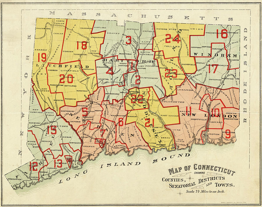 1898 Historical Map of Connecticut in Color Photograph by Toby McGuire