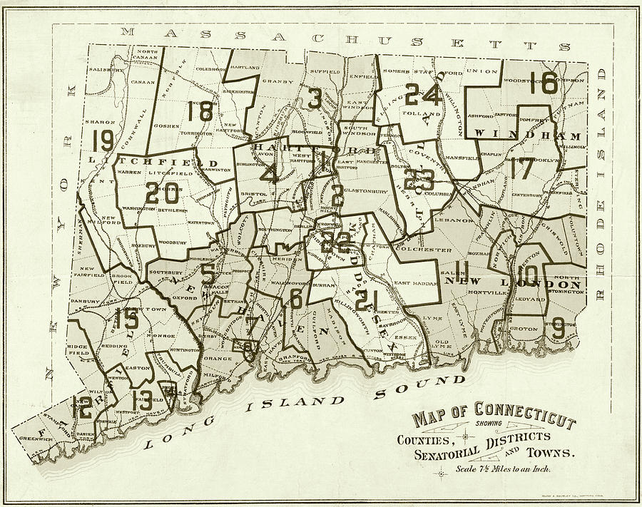 1898 Historical Map of Connecticut in Sepia Photograph by Toby McGuire