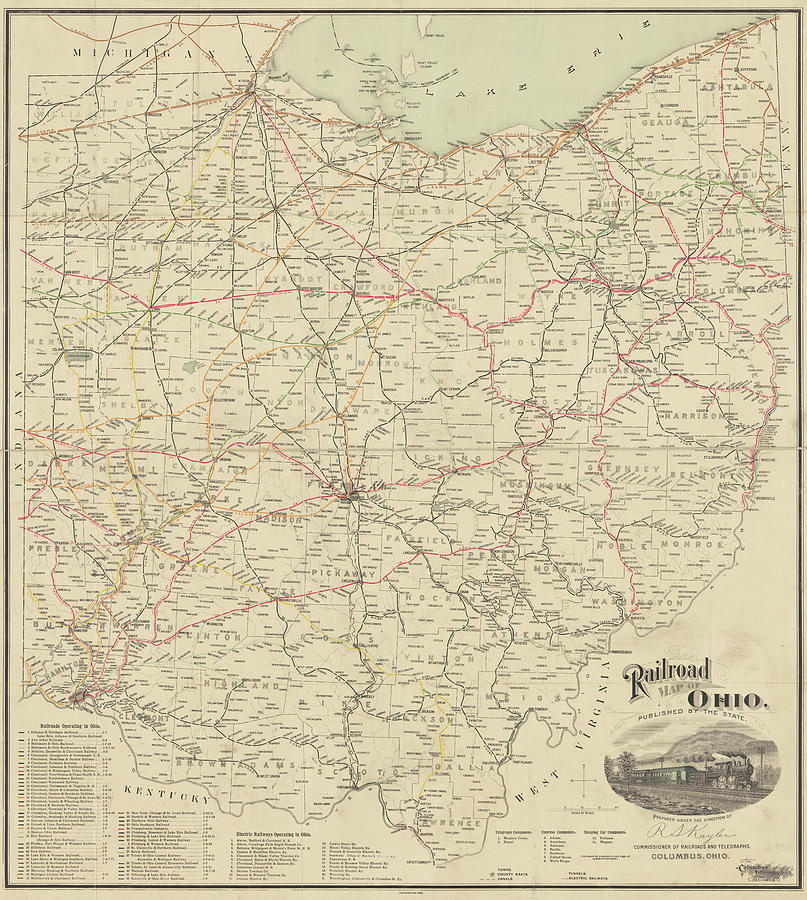 1898 Historical Railroad map of Ohio in Color Photograph by Toby McGuire