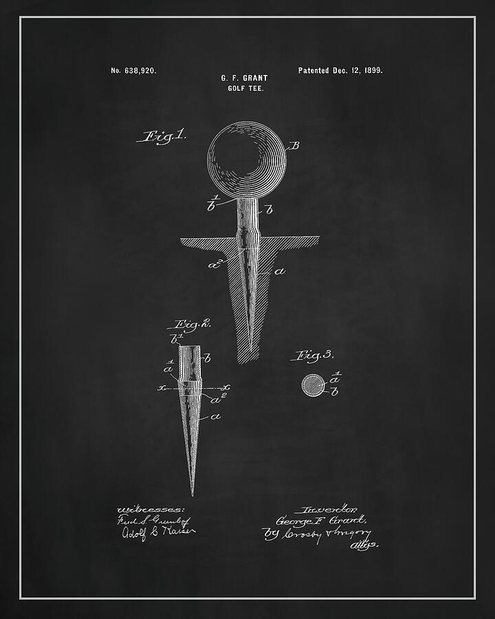 1899 George Grant Golf Tee Patent Drawing Digital Art by Dale Kincaid 1899 George Grant Golf Tee Patent Drawing Digital Art by Dale Kincaid